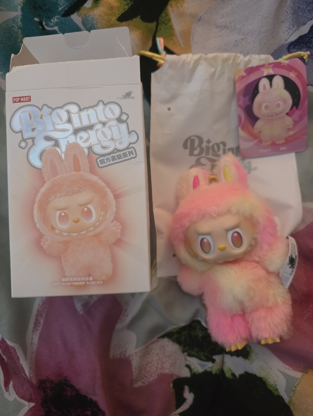 POP MART Biginto Energy Plush Bunny Keychain - Pink & Cream